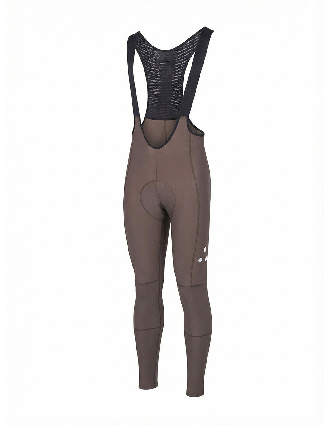 DRS brown thermal cycling bib pants with black top on a white background