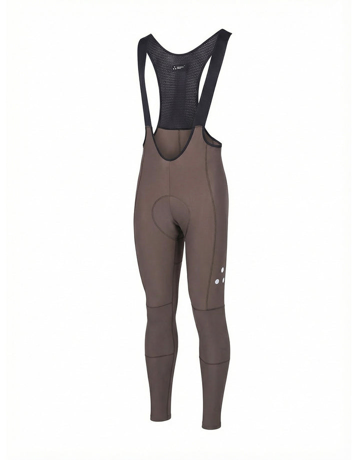 DRS brown thermal cycling bib pants with black top on a white background