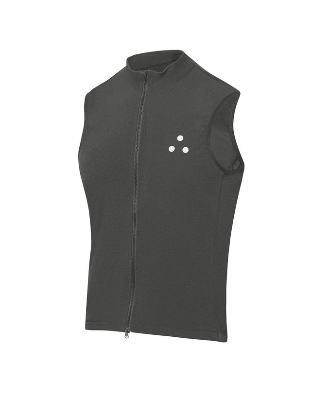 Grey DRS cycling gilet (vest) with a brand logo on a white background