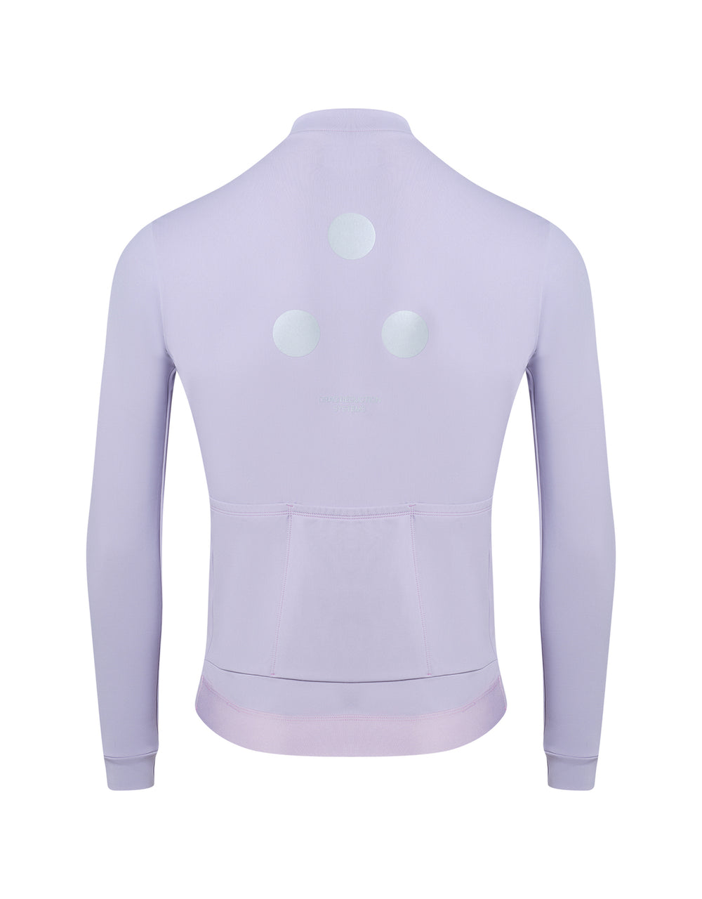 Light purple DRS cycling jersey with 3-dot branding on the back against a white background