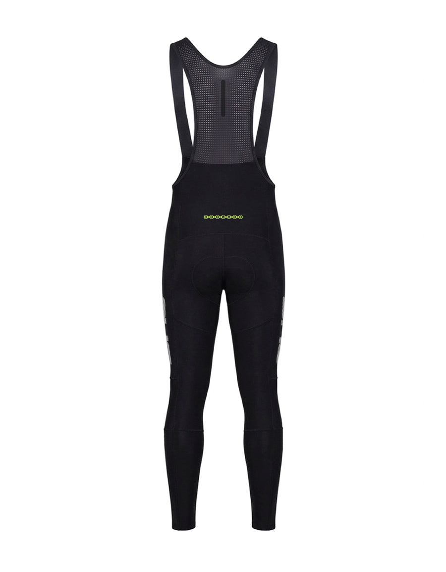 Black DRS thermal cycling bibs with a visible brand logo on a white background