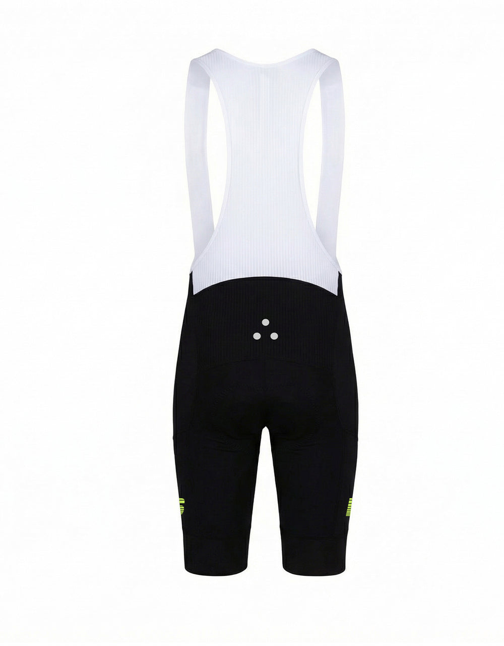 Black DRS cycling bib shorts with white mesh back on a white background
