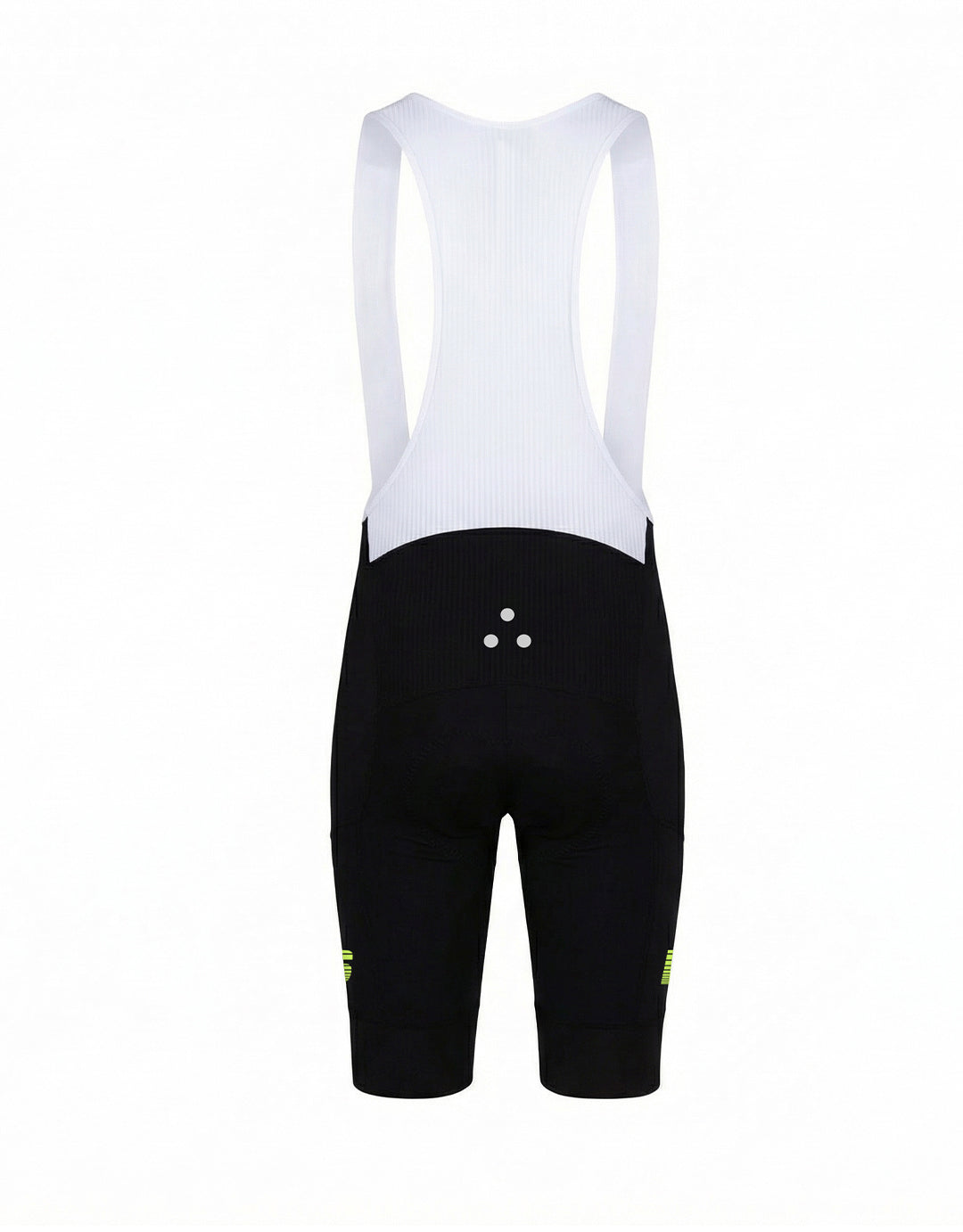Black DRS cycling bib shorts with white mesh back on a white background