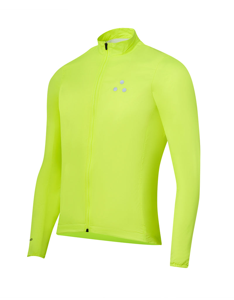 DRS fluorescent yellow cycling insulated jacket on a white background. 