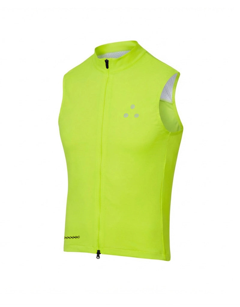Fluorescent yellow DRS cycling vest on a white background
