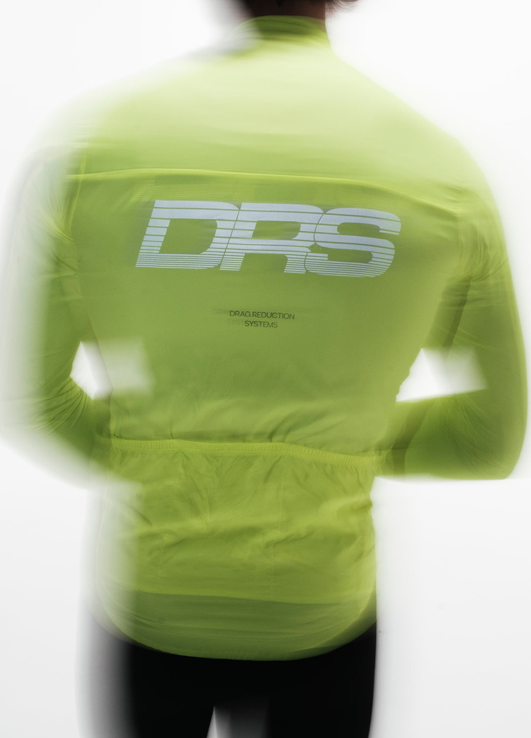 Green cycling insulated jacket with 'DRS' logo on the back against a white background