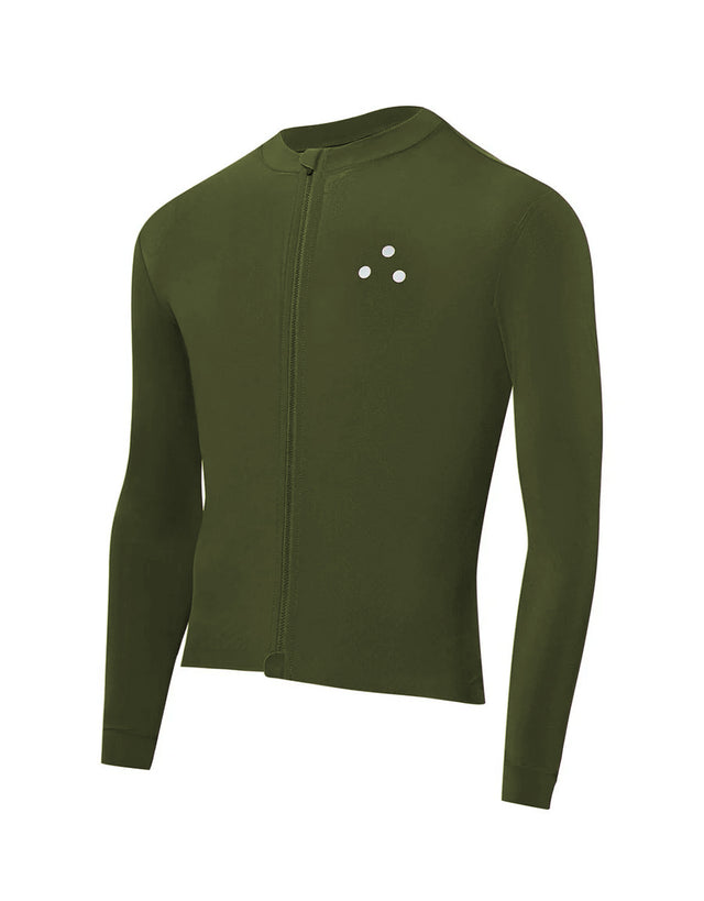 DRS green cycling jersey with a small 3-dot logo on a white background